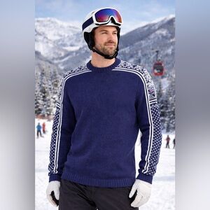 Obermeyer Mens Medium Fair Isle Nordic Ski Wool Blend Alpine Sweater Blue